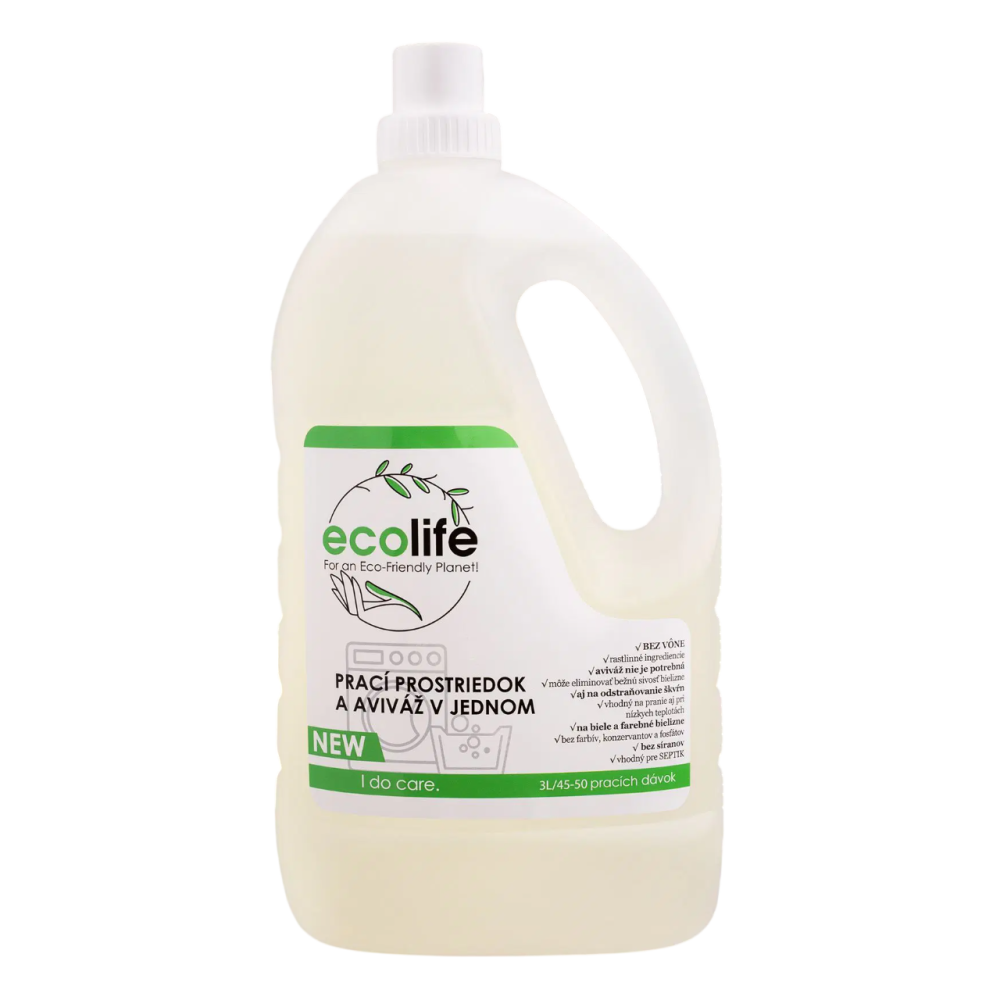 EcoLife Detergent de rufe și balsam 2 în 1 – FĂRĂ PARFUM (3 l)