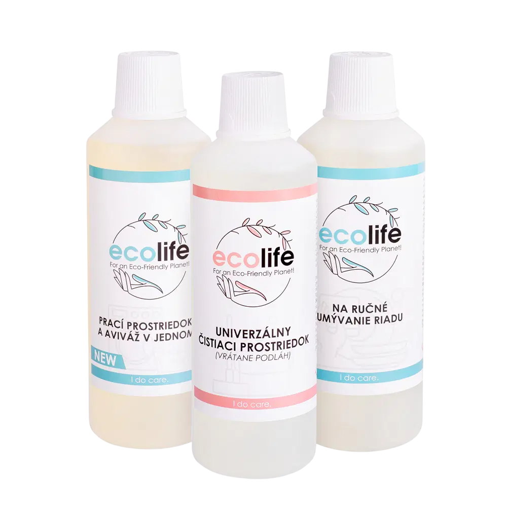 EcoLife Pachet de test III – detergent de vase, soluție universală și detergent de rufe 2 în 1