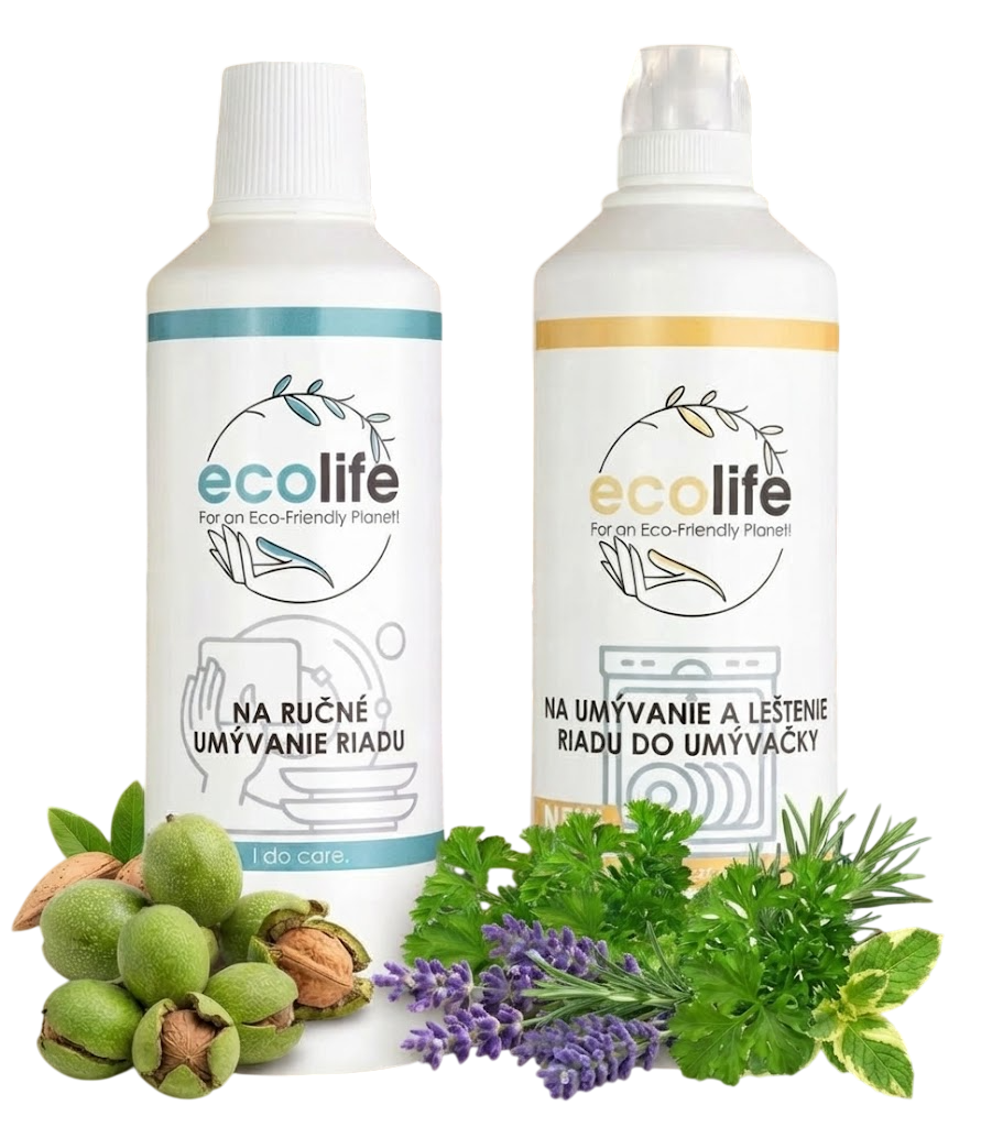 EcoLife Detergent manual pentru vase și gel 2 în 1 pentru mașina de spălat vase cu agent de clătire – acum în pachet 1+1